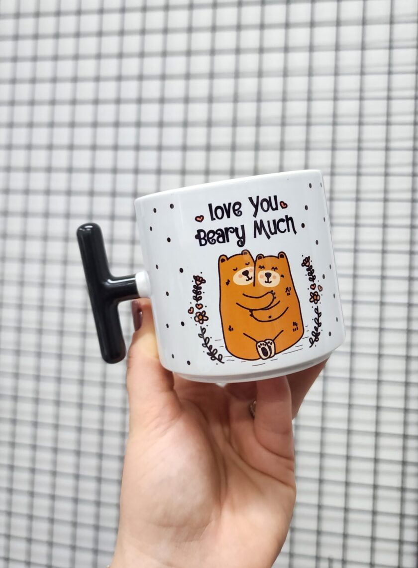 Love You Beary Much Yazılı Ayı Tasarımlı Porselen T Kupa Bardak Latte Fincanı