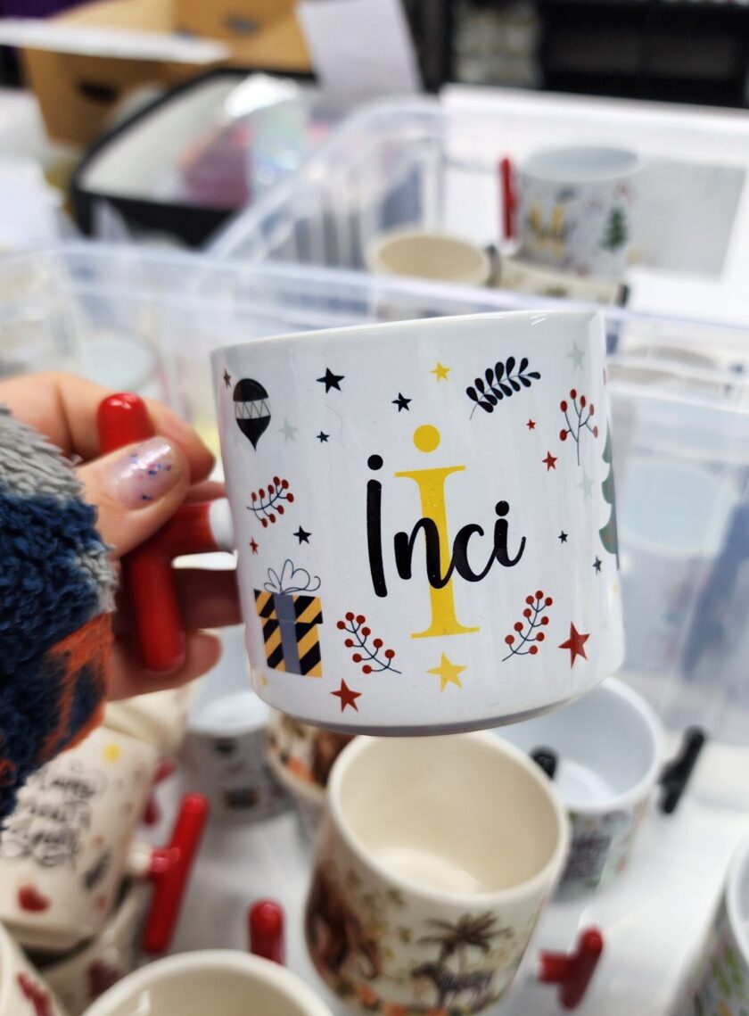 İnci İsmine Özel Yılbaşı Temalı Happy New Year Design Porselen T Kupa Bardak Latte Fincanı
