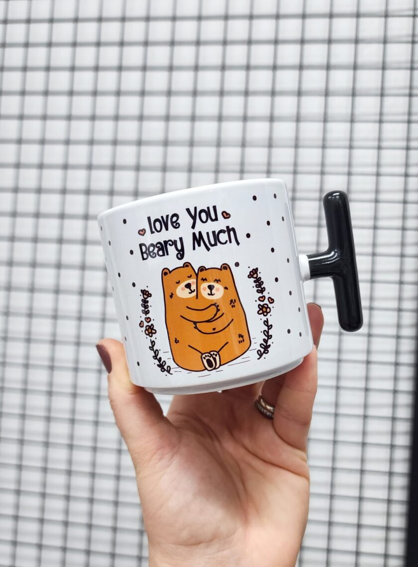 Love You Beary Much Yazılı Ayı Tasarımlı Porselen T Kupa Bardak Latte Fincanı - Görsel 4