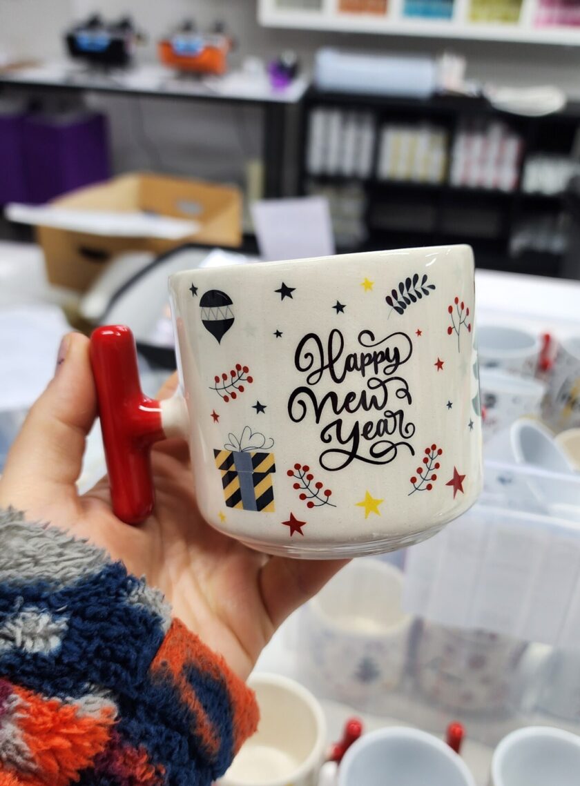 Yılbaşı Temalı Happy New Year Design Seramik T Kupa Bardak Latte Fincanı