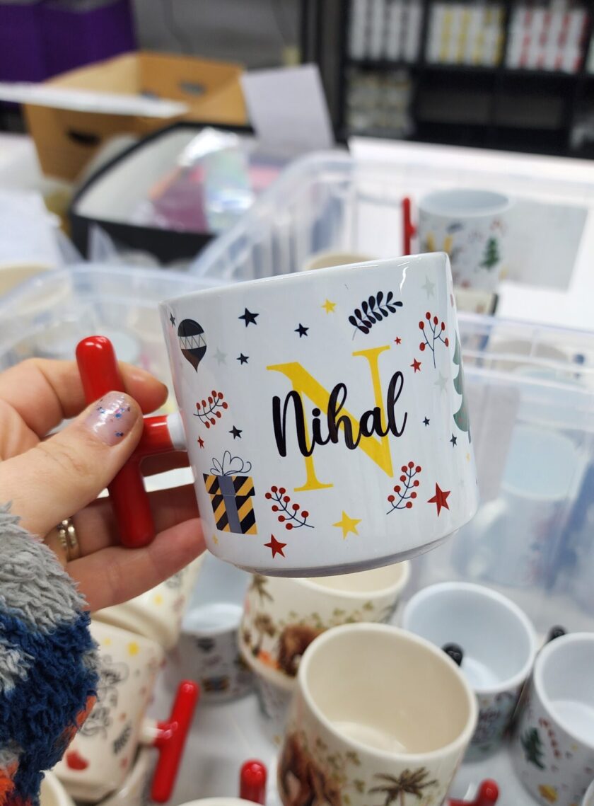 Nihal İsmine Özel Yılbaşı Temalı Happy New Year Design Porselen T Kupa Bardak Latte Fincanı