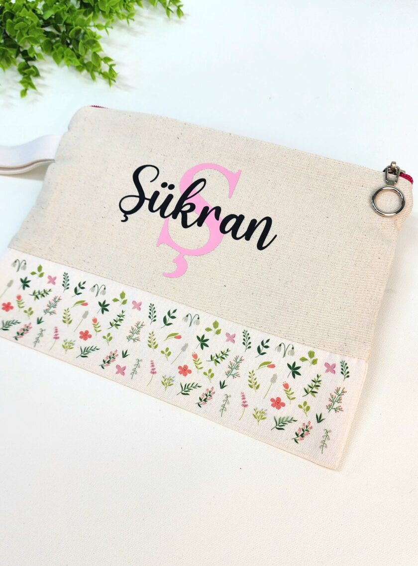 İsme Özel Yeşil Yaprak Desenli Clutch Çanta - Görsel 3