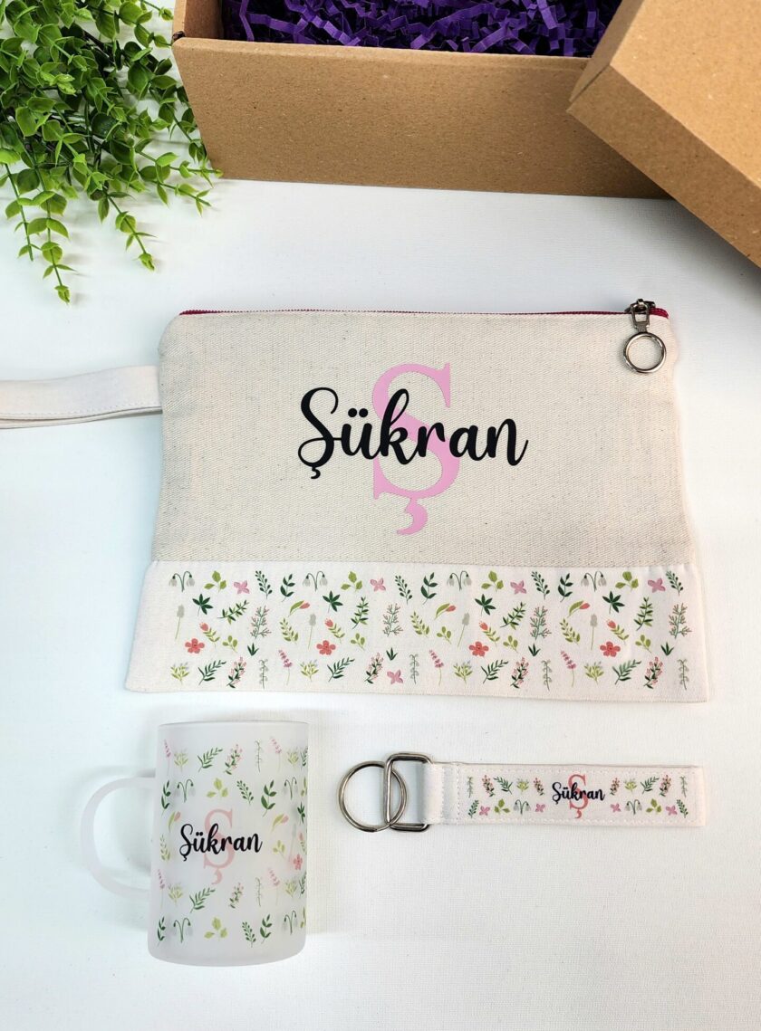 İsme Özel Yeşil Yaprak Desenli Clutch Çanta - Görsel 2