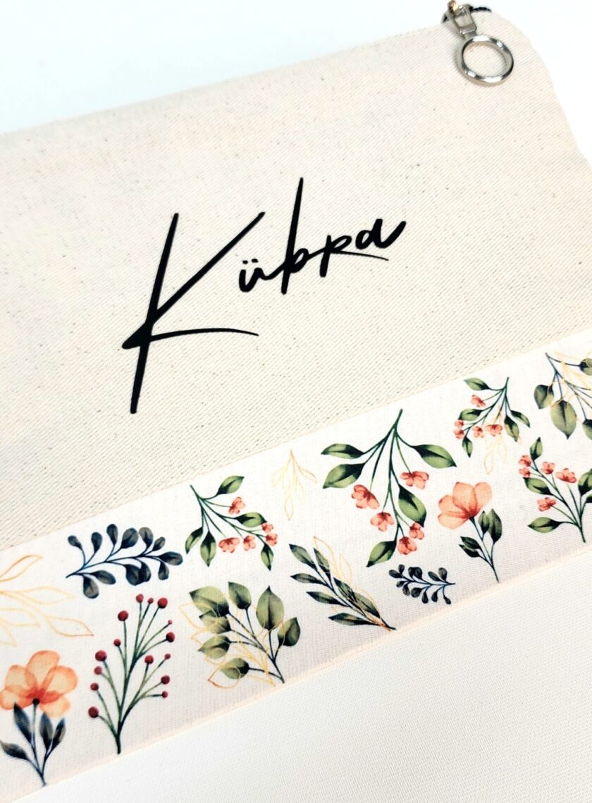 İsme Özel Yeşil Yaprak ve Kırmızı Çiçek Desenli Clutch Çanta - Görsel 3