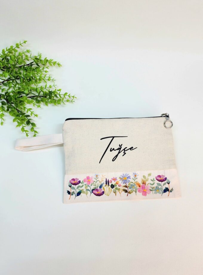 İsme Özel Renkli Çiçek Desenli Clutch Çanta