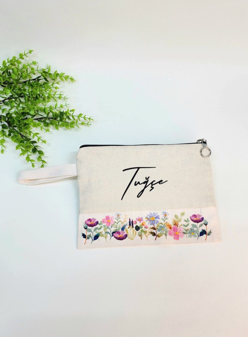 İsme Özel Renkli Çiçek Desenli Clutch Çanta