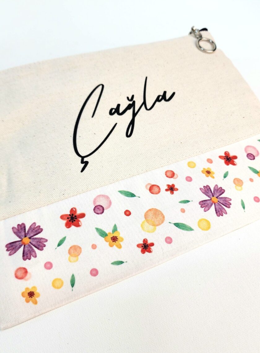 İsme Özel Renkli Çiçekli ve Yaprak Desenli Clutch Çanta - Görsel 3