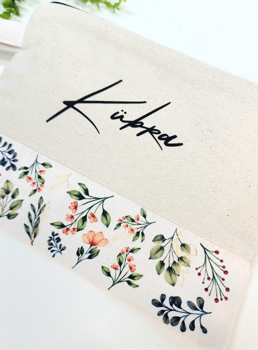 İsme Özel Yeşil Yaprak ve Kırmızı Çiçek Desenli Clutch Çanta - Görsel 2