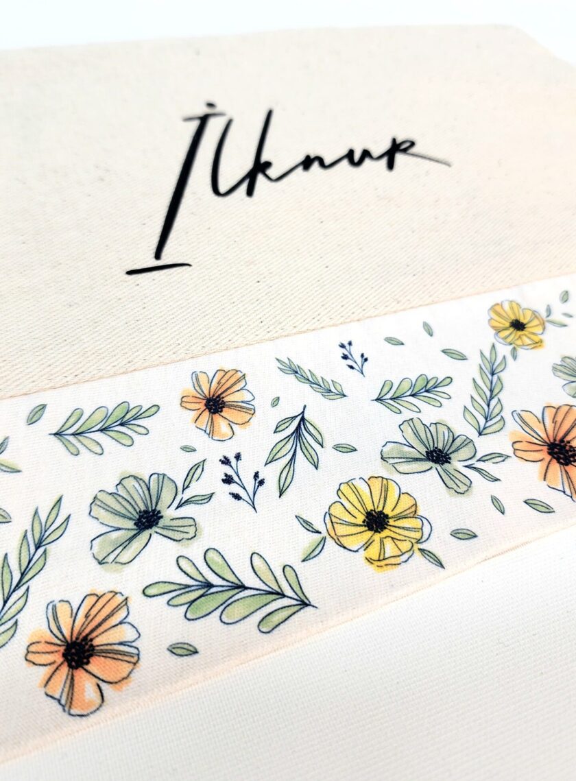 İsme Özel Mavi Yaprak ve Renkli Çiçek Desenli Clutch Çanta - Görsel 3