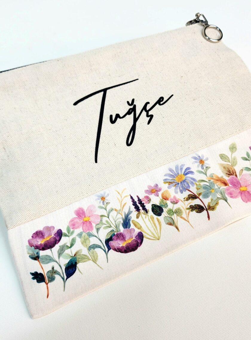 İsme Özel Renkli Çiçek Desenli Clutch Çanta - Görsel 3