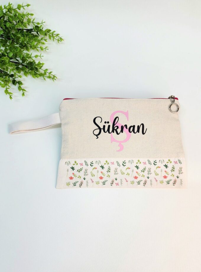 İsme Özel Yeşil Yaprak Desenli Clutch Çanta