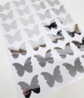 Yapışkanlı Sticker Kelebek Şekilli Sticker Etiket Parlak Gümüş Renkli 28 Adet 3.5x4.5 cm