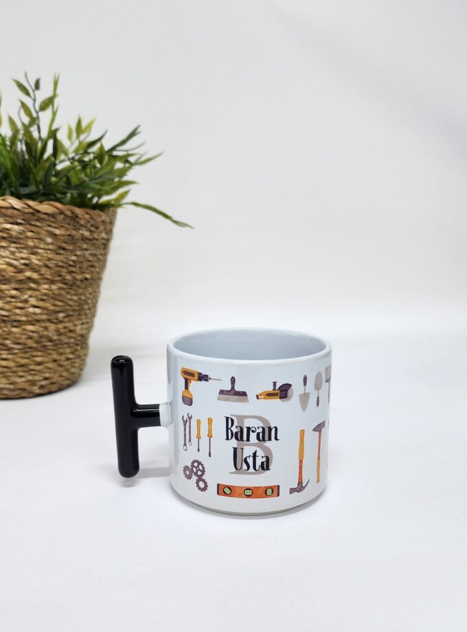 İsme Özel Kişiye Özel İnşaat Ustası Tasarımlı Porselen T Kupa Bardak Latte Fincanı