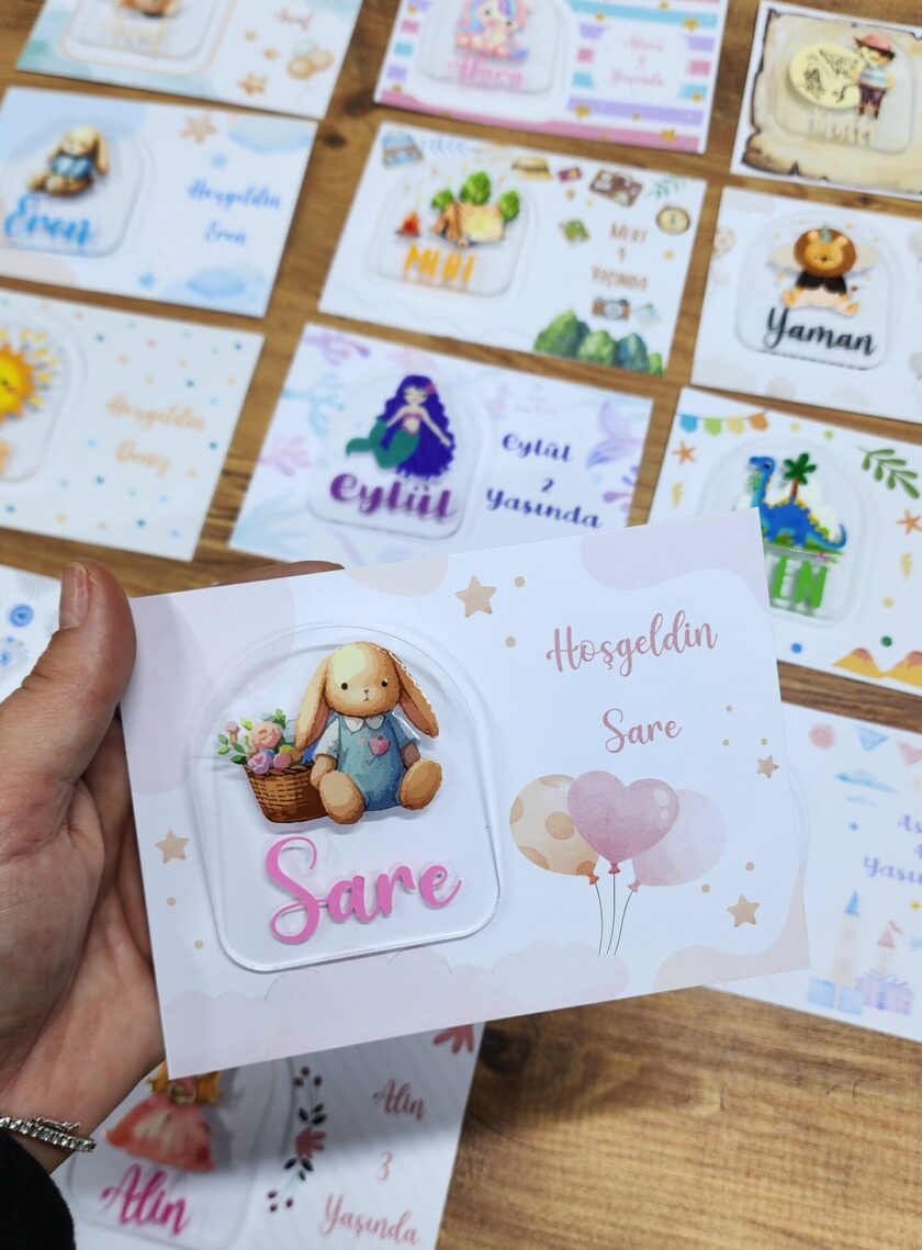 İsme Özel Kişiye Özel Tavşan Figürlü Pleksi Bebek Magnet Yenidoğan Magnet 20 Adet - Görsel 2