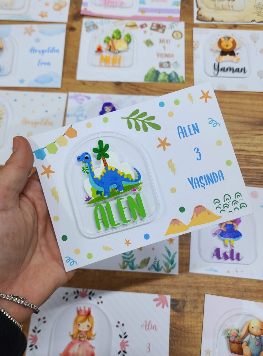 İsme Özel Kişiye Özel Dinozor Figürlü Pleksi Doğum Günü Magnet Bebek Magnet Bebek Hediyelik 20 Adet - Görsel 2