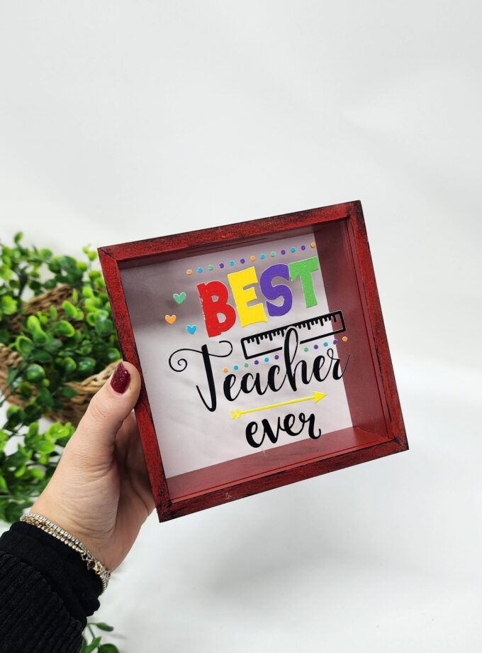Öğretmenler İçin Best Teacher Ever Yazılı Kumbara Ahşap Hazneli Hediyelik Kumbara