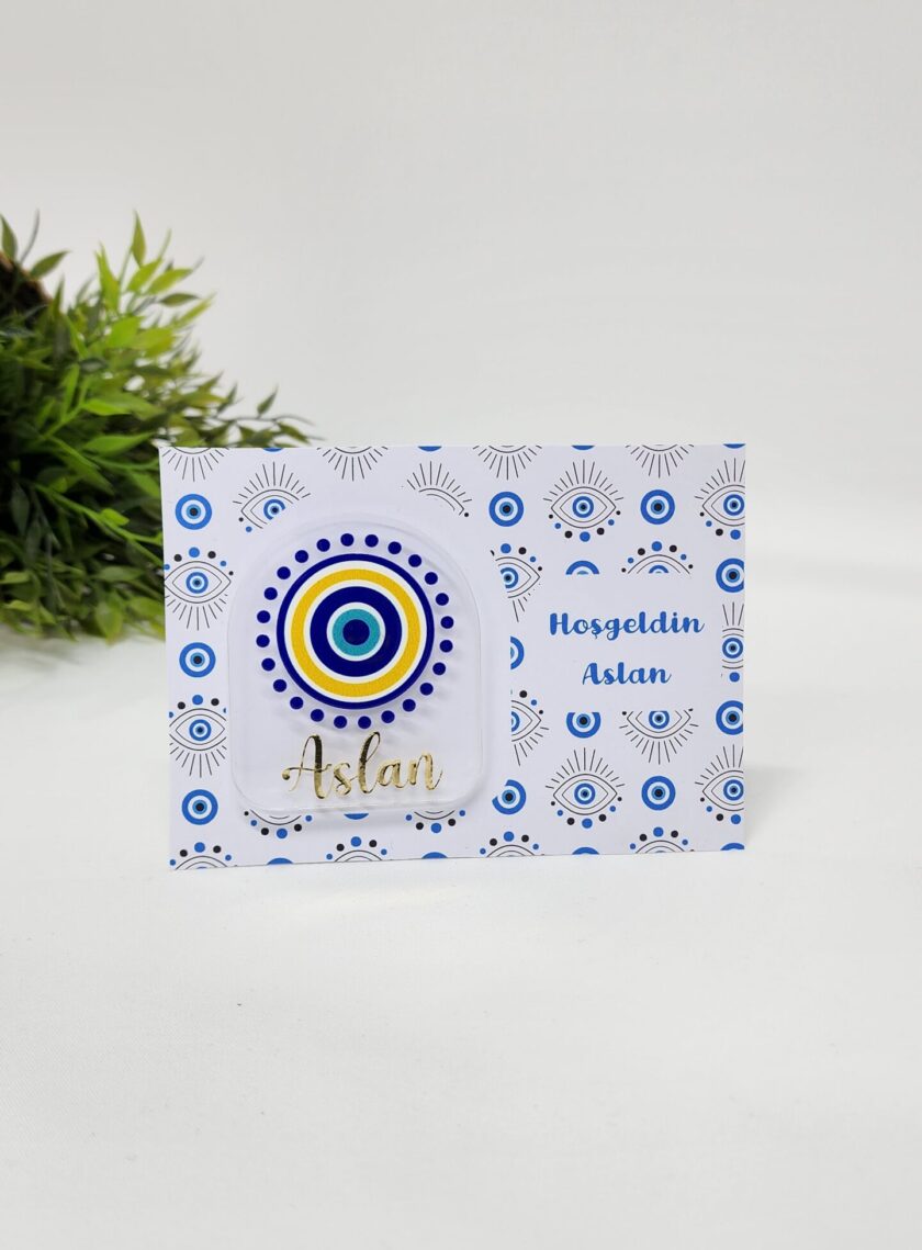 İsme Özel Kişiye Özel Nazar Boncuğu Detaylı Pleksi Bebek Magnet Yenidoğan Magnet 20 Adet