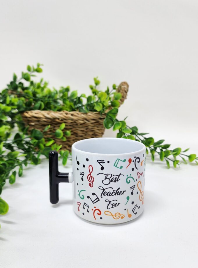 Kişiye Özel – Ana Sayfa Öğretmenler İçin Nota Müzik Temalı Best Teacher Ever Yazılı Porselen T Kupa Bardak Latte Fincanı