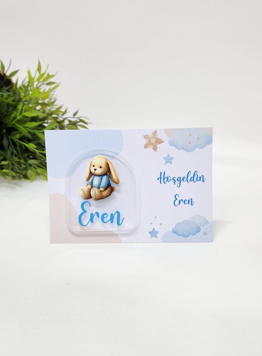 İsme Özel Kişiye Özel Köpek Figürlü Pleksi Bebek Magnet Yenidoğan Magnet 20 Adet