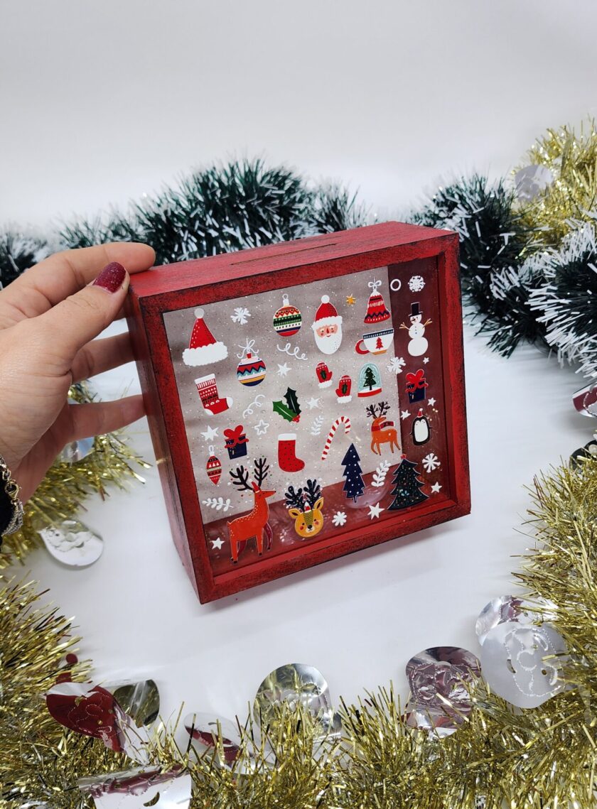 Mutlu Noeller Merry Christmas Yılbaşı Temalı Happy New Year Design Kumbara Ahşap Hazneli Kumbara - Görsel 2