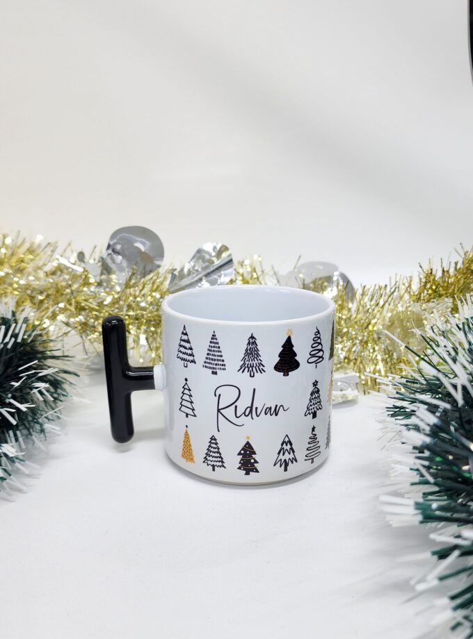 İsme Özel Kişiye Özel Çam Ağacı Yılbaşı Temalı Happy New Year Design T Kupa Bardak Latte Fincanı
