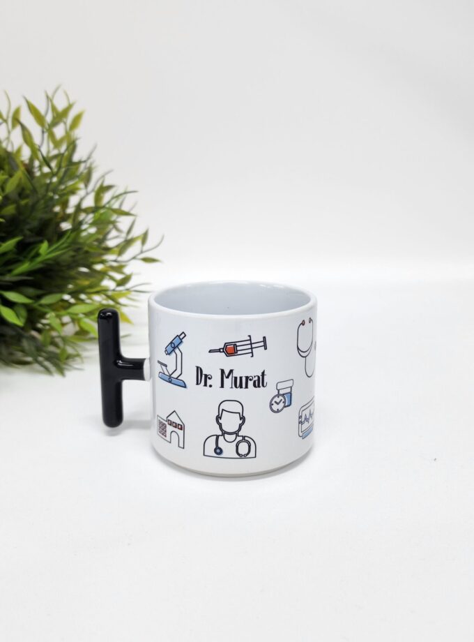İsme Özel Kişiye Özel Doktorlar İçin Sağlık Temalı Porselen T Kupa Bardak Latte Fincanı