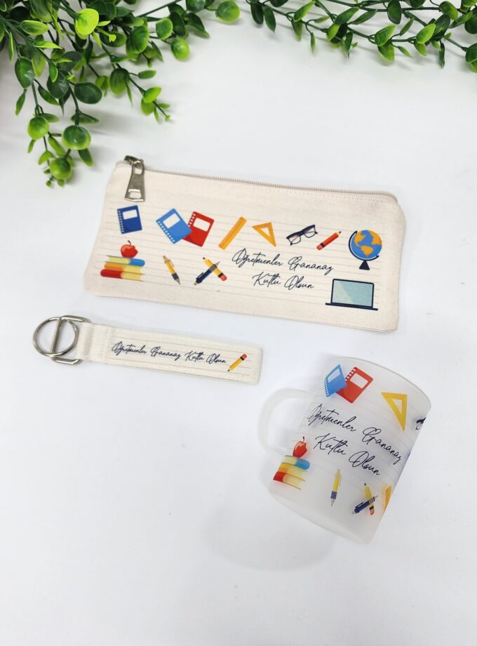 Öğretmenler İçin Öğretmenler Günü Temalı Çay Bardağı Çay Fincanı Kalemlik Anahtarlık Hediye Seti